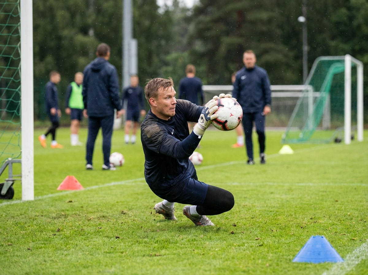 Backup goalkeeper Juha Salminen during training session