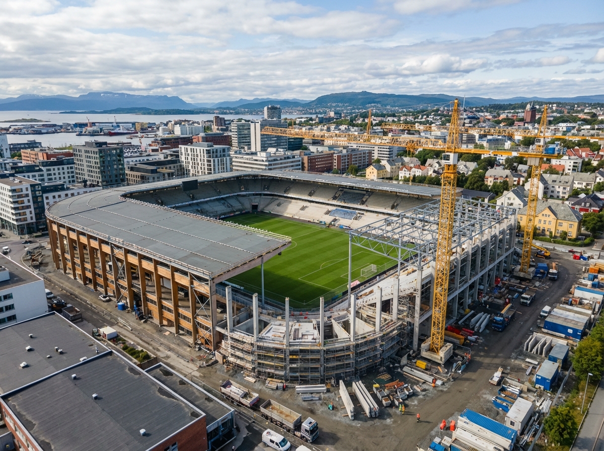 Nordic Arena stadium expansion construction progress aerial view