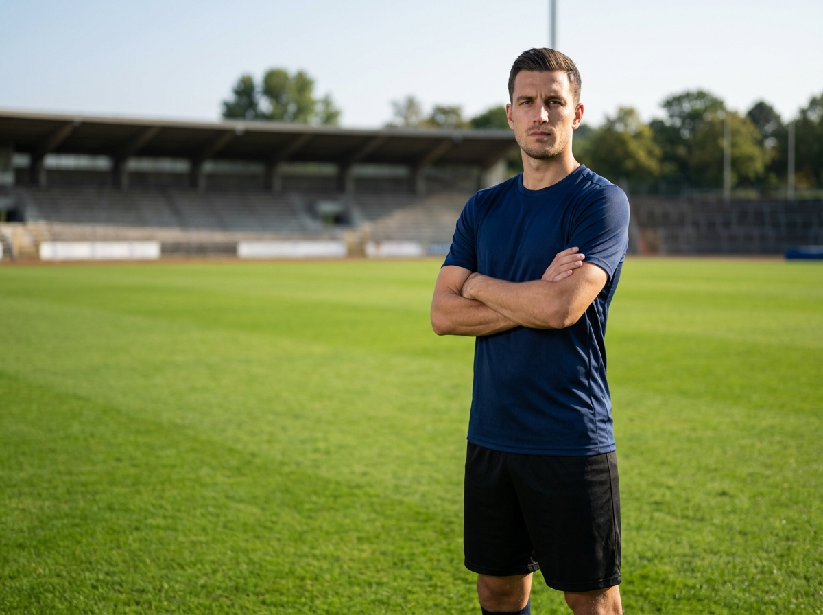 Portrait of defender Mikael Laine standing strong on the football pitch
